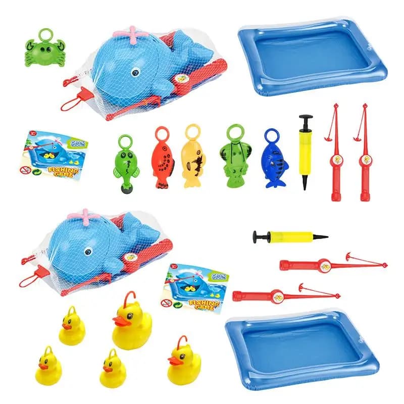 Giocattoli per piscina da pesca con pompa a mano Gioco d'acqua Gioco da bagno estivo con asta Rete Pesce galleggiante per bambini Ragazzi Ragazze 3-5