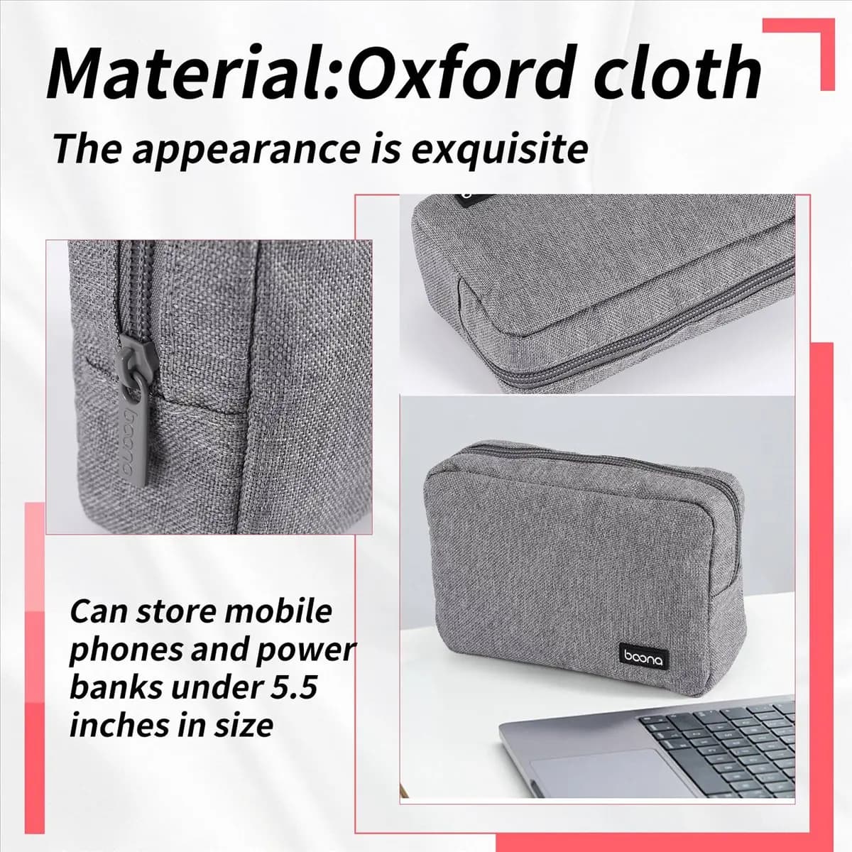 A46U Portable Travel Storage Bag Multifunctional Storage Bag for Laptop Power Adapter Power Bank Data Cable Charger Gray