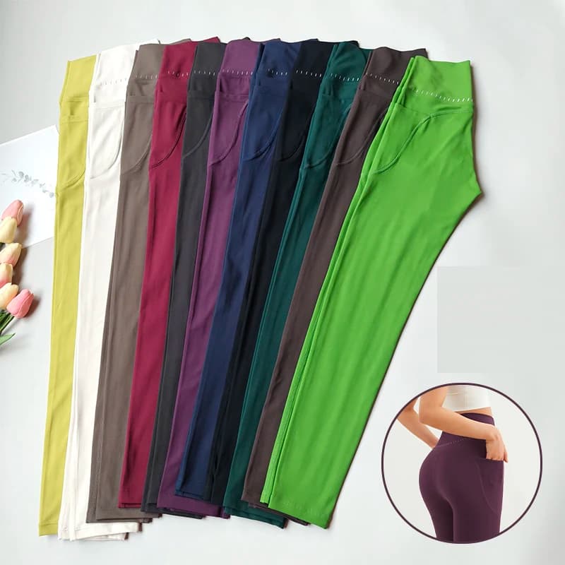 Leggings da yoga a vita alta da donna morbidi con tasche Leggings sportivi Collant Fitness Palestra Pantaloni elastici Leggings sportivi di alta qualità