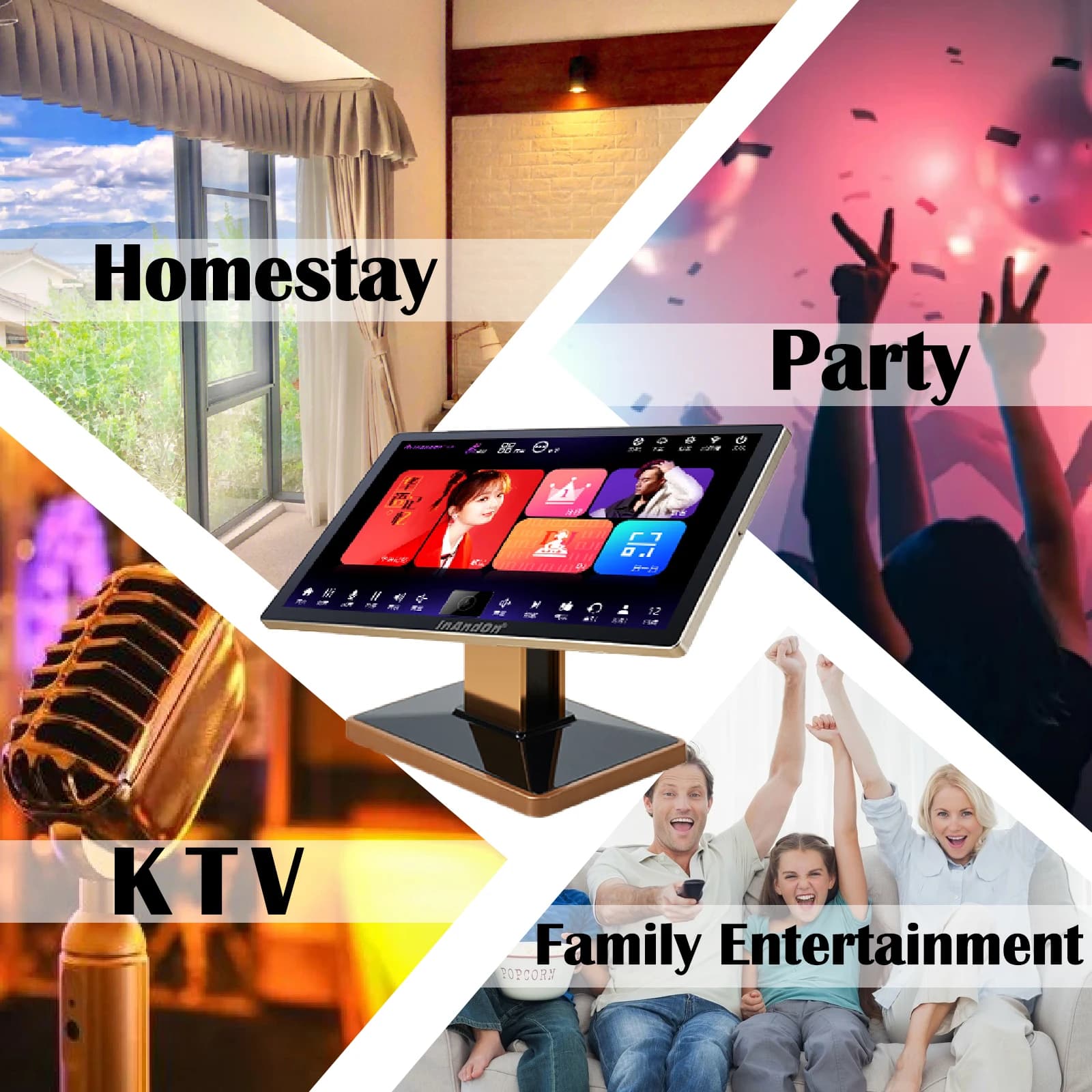 21.5" Touch Karaoke 2 Wireless Mics Bluetooth Reverb Free Cloud Songs Home KTV Party Machine All-in-One System