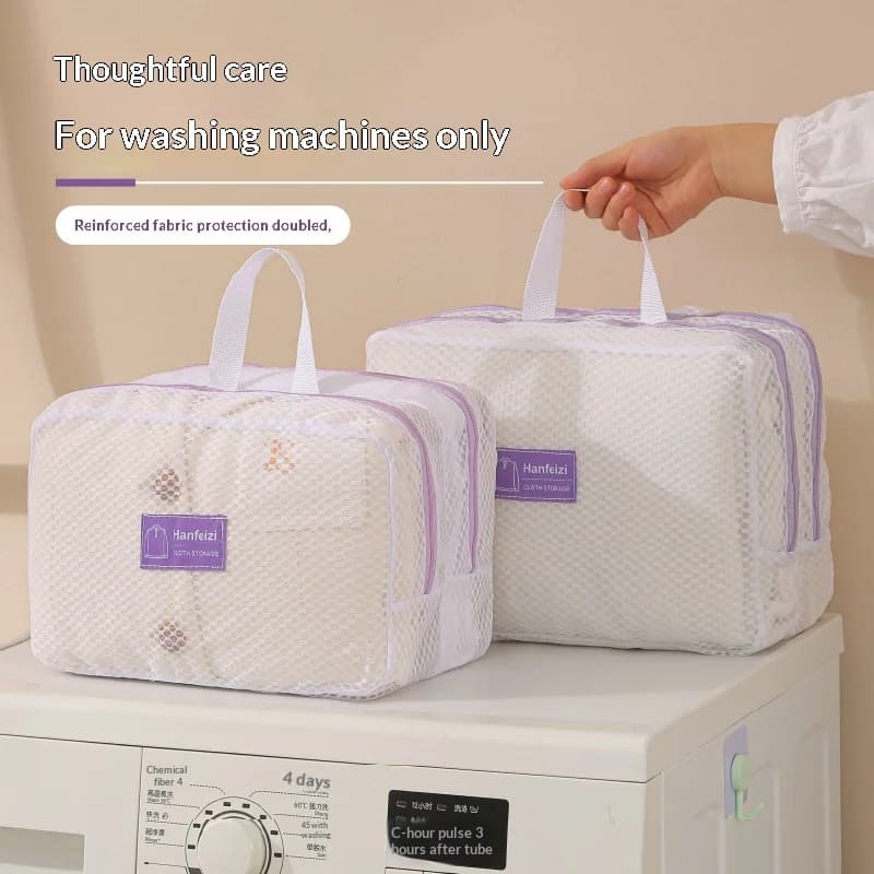2-layer mesh linen bag with zipper and handles, multifunctional protection antideformation for clothes, for domestic use