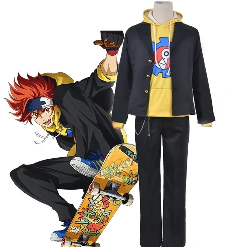 SK8 The Infinity Cosplay Reki Kyan Costume SK Ragazzi Ragazze Otto Vestito uniforme da skateboard Felpa con cappuccio gialla Giacca nera