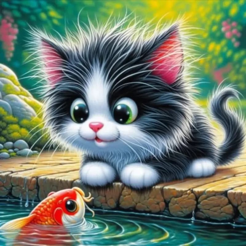 Cat and Fish Diamond Painting Kits Photo Art 5d Diy Full Drills Mosaic Cross Stitch Embroidery Home Decor Gift