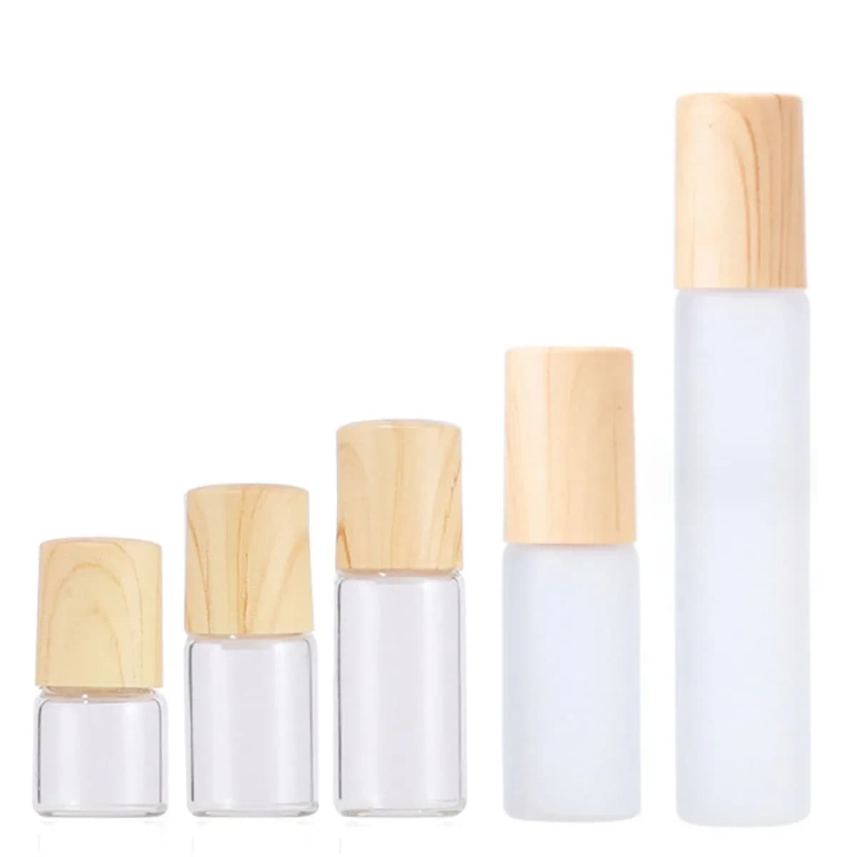 20X 50X Essential Oil Roller Bottles for Glass 1/2/3/5/10ml Transparent satin finish on PP vials Wood appearance Plastic cap Refill perfume