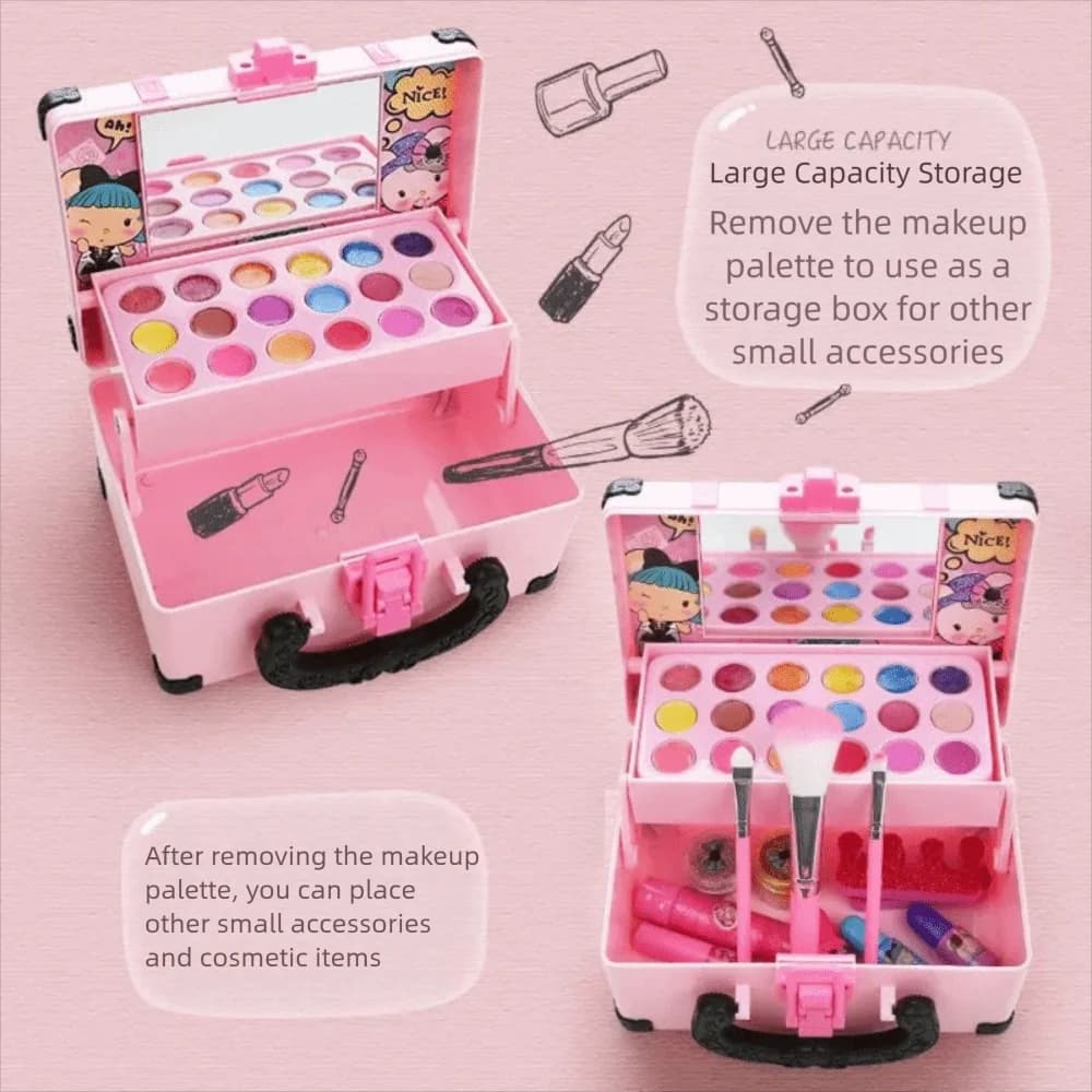 Set di Trucco per Bambine, Scatola di Ombretti e Rossetti, Kit Cosmetico Portatile, Regalo di Compleanno per Ragazze