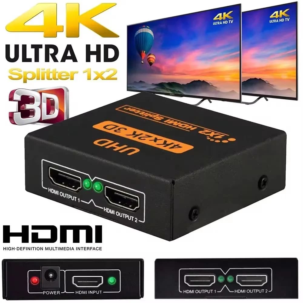 4k 3D HDMI-compatible Splitter Full HD 1080p Video HDMI-compatible Switch Switcher 1X2 Split 1 in 2 Out For HDTV DVD