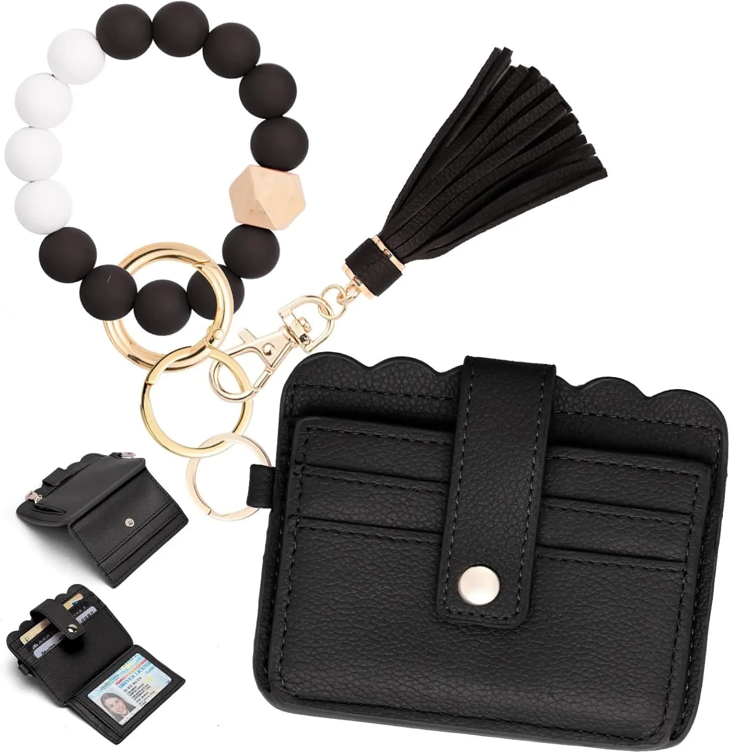 Portafoglio da polso per donna con portachiavi - Portacarte RFID piccolo con anello portachiavi