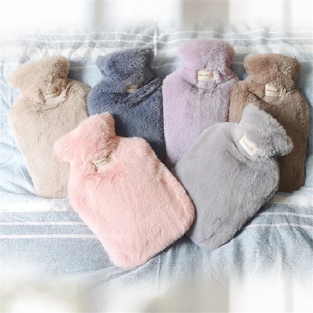 2 Liter Warm Water Bag Protective Case Removable Winter Fleece Cover Cold-proof Synthetic Fur Covers for Heat Conservation