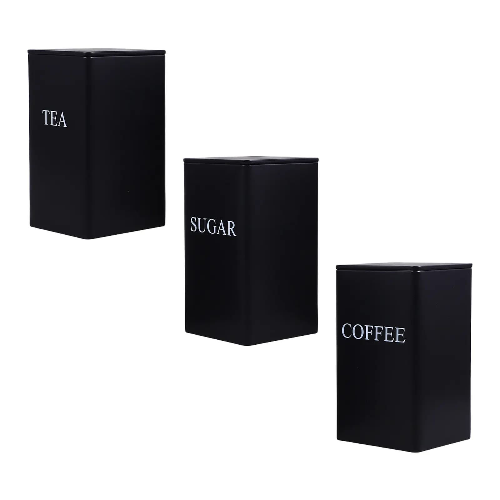 3Pcs Kitchen Storage Canisters Metal Black Coffee Tea Sugar Labels Airtight Countertop Organizer Rustic Farmhouse Cookie Jar Set