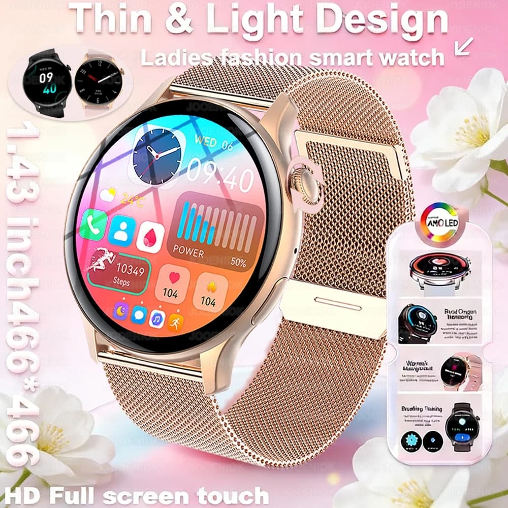 New Smartwatch 2026 with NFC and Bluetooth Calls for Women, Always-On Display, Fitness Tracker, Real AMOLED, Fashion Smart Watch