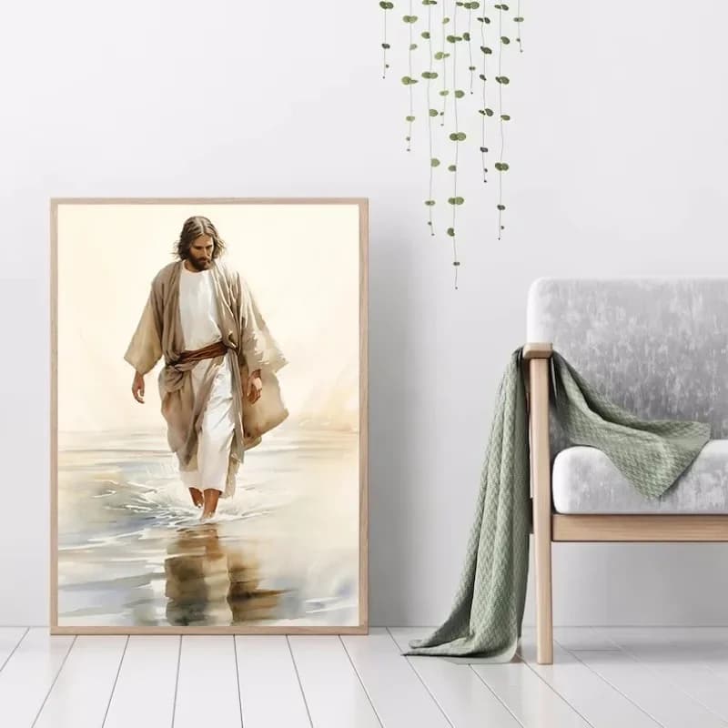 1pcs(No frame) Walking on Water Poster Jesus with Watercolor Jesus Picture,canvas Painting Christian Wall Art Christ Home Decor