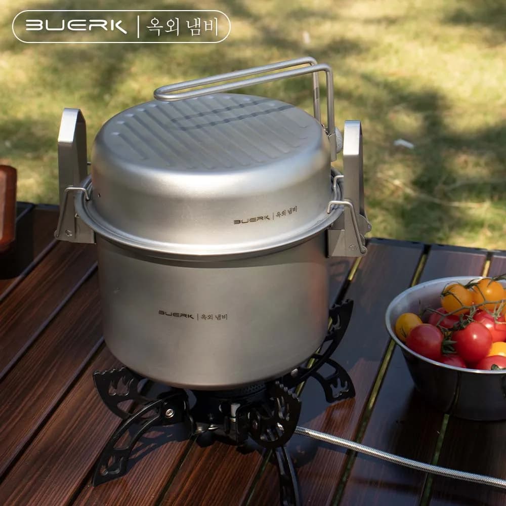 BUERK Camping Cooking Pot Multifunctional 304 Stainless Steel Steamer Soup Pot Frying Pan Set Outdoor Micro Pressure Cookware