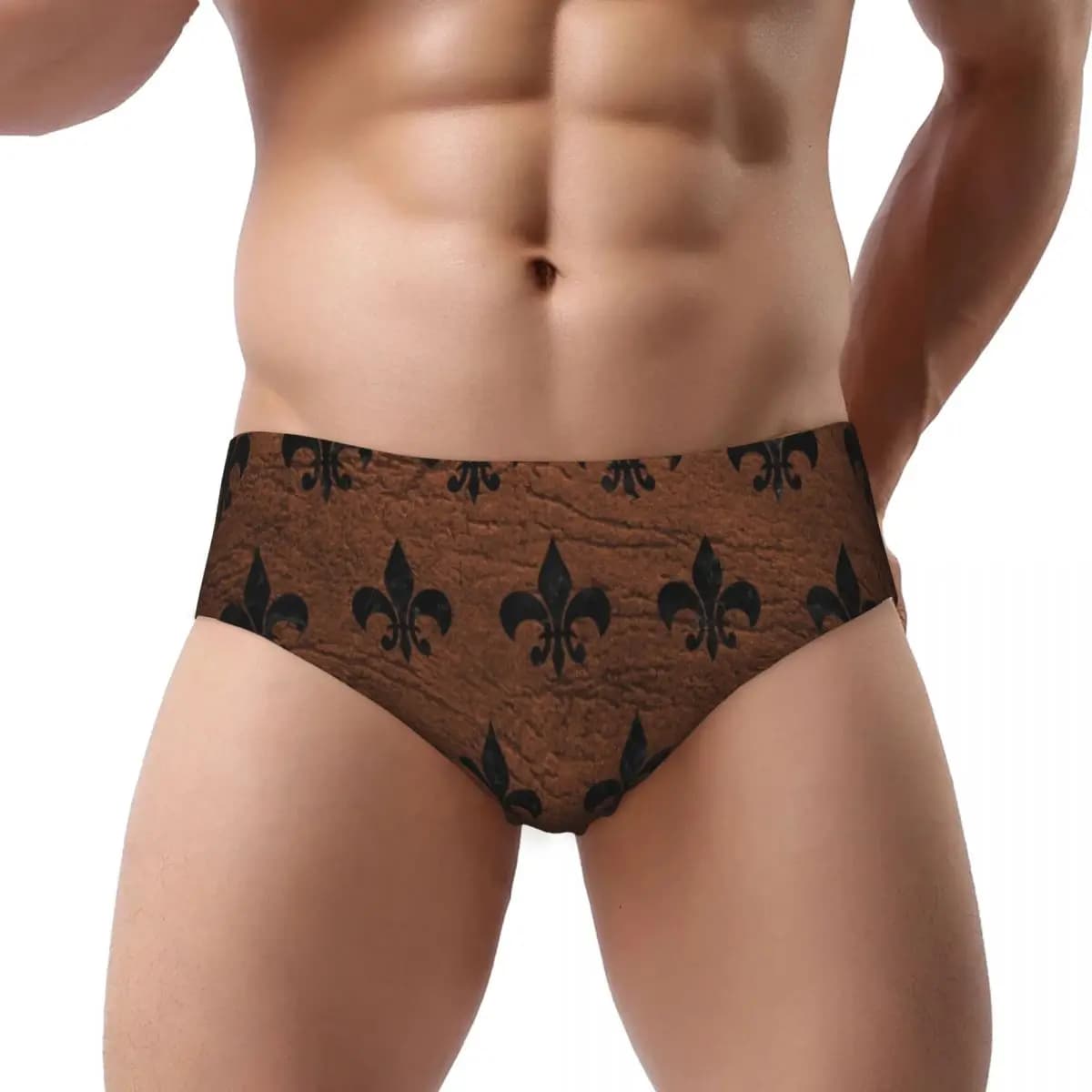 Personalizzato Royal Black Marble Marrone Pelle Fleur De Lis Slip Intimo da uomo Comodo elastico Fiore di giglio Simbolo Mutandine