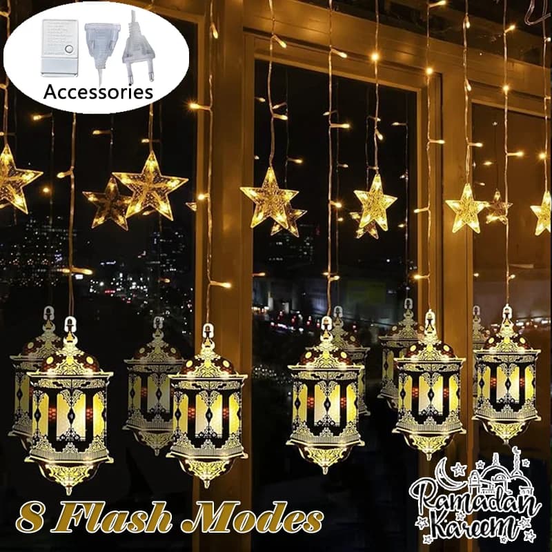 3M 10LED Spina UE Lampada a stella Tenda Lampada Ramadan Camera da letto Casa Lampada Ramadan all'aperto Decorazione per feste Eid
