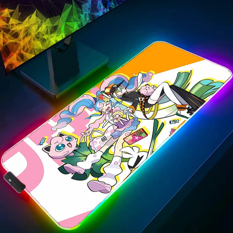 Tappetino per mouse a LED per computer portatile, tappetino per tastiera anime RGB, tappetino per mouse Pokemon Pikachu, tappetino per tastiere, tappetino da scrivania retroilluminato per giocatori