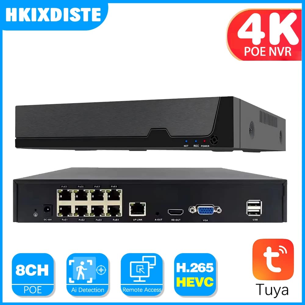 SMART LIFE 4K 8CH PoE NVR 8MP Sistema di sicurezza CCTV Face Detection H.265 + Sorveglianza di rete Registratore audio video NVR Tuya app