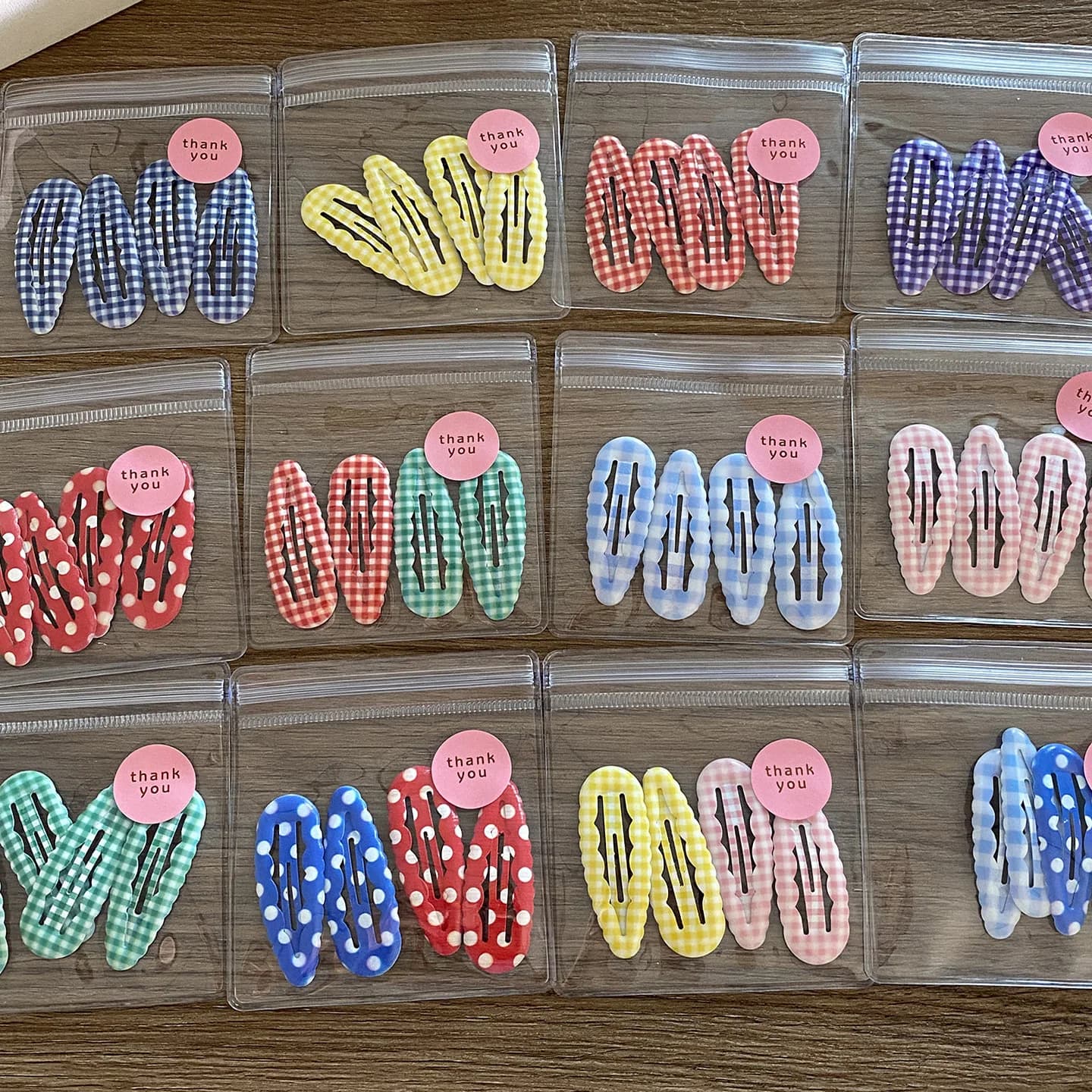 4pcs Academia Hair Clips for Children Cute Polka Dot & Plaid BB Clips Y2K School Girl Side Hair Pins Water-drop Wavy Shape Set