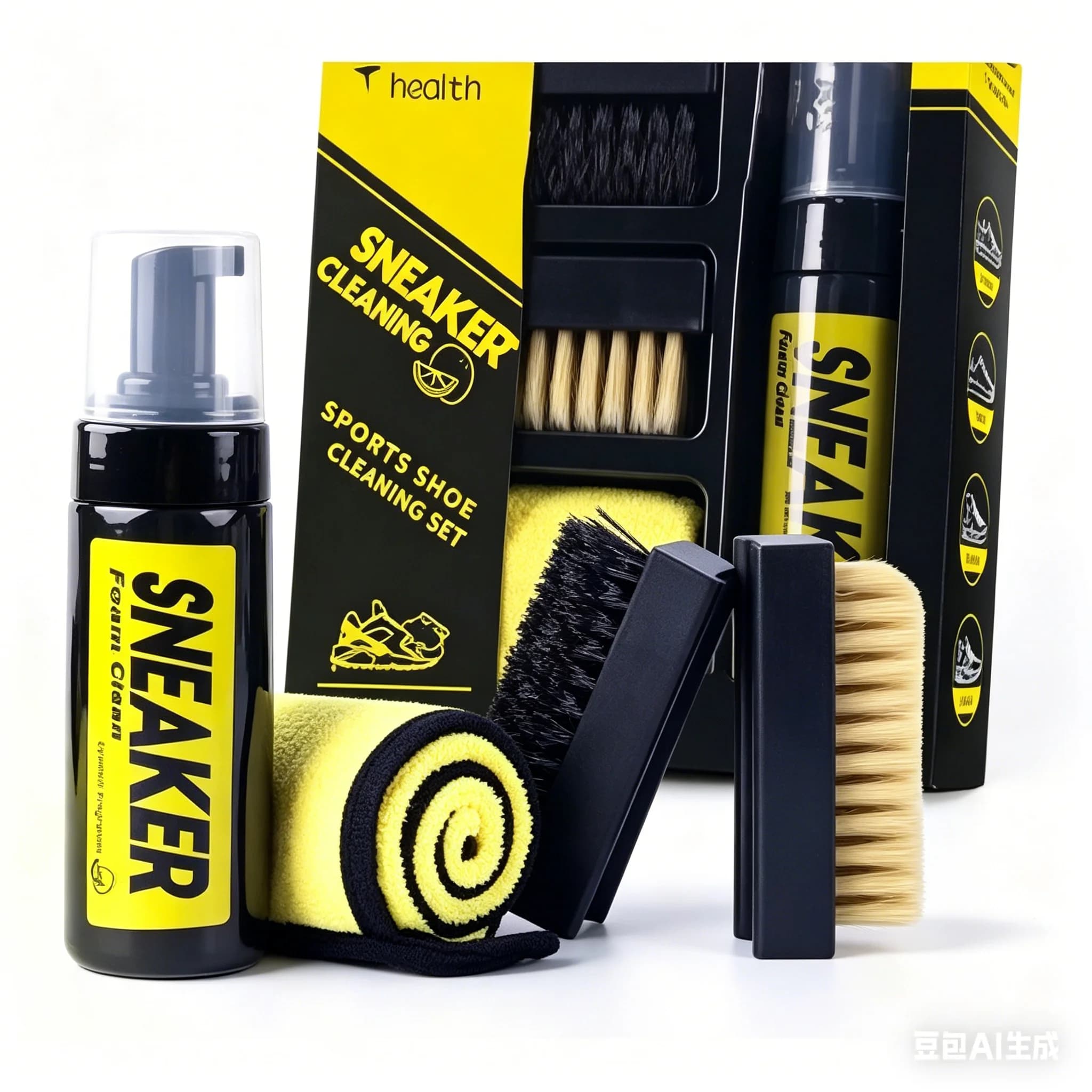 Kit detergente schiumogeno per sneaker da 150 ml con spazzole e panno, pulizia senza acqua per scarpe bianche, sneaker e stivali
