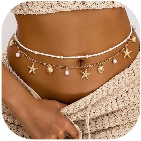 Catena da Vita a Stella Marina da Donna, Regolabile, a Strati, con Conchiglie e Perline, Stile Bohemien, per Bikini e Spiaggia, Gioielli Estivi Boho