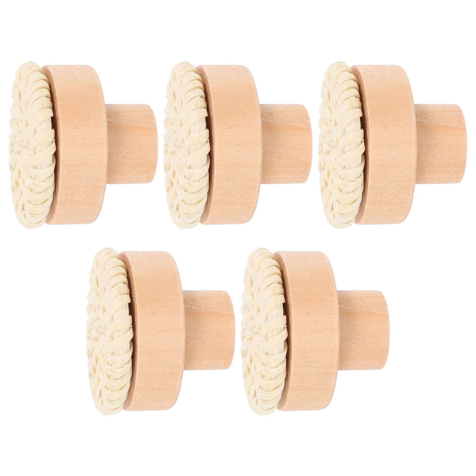 5 Pezzi Maniglie Rotonde in Legno Intrecciato, Pomelli Naturali in Legno per Cassetti, Armadi, Guardaroba, Maniglie Rustiche per Mobili da Cucina