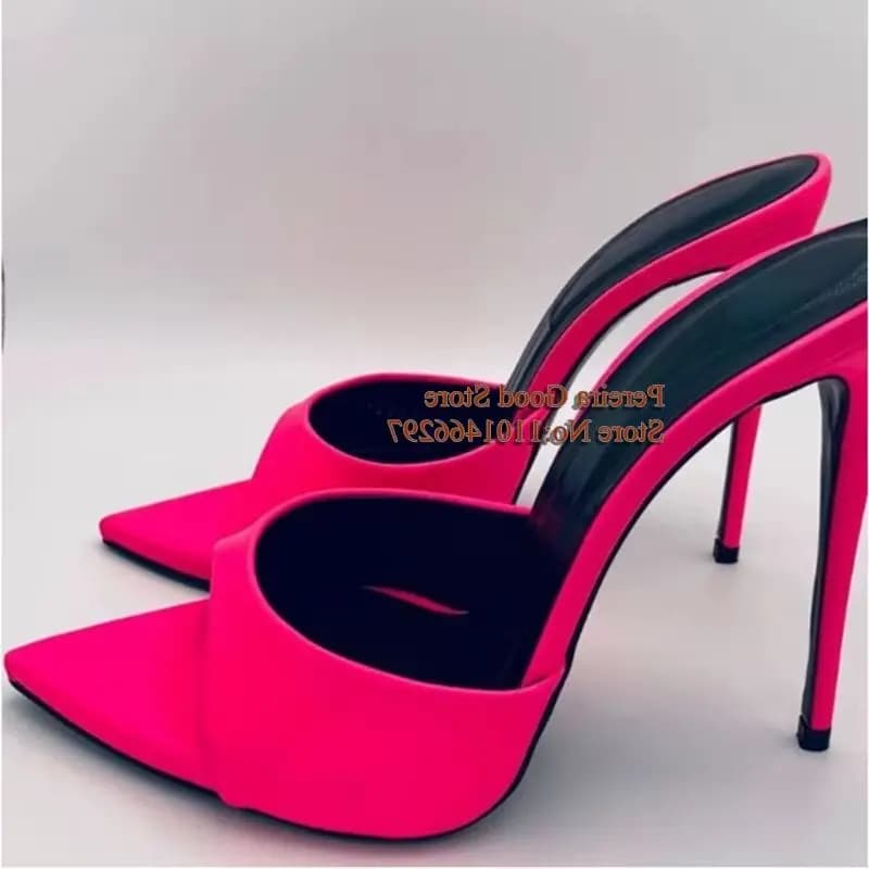 Candy Colors Pointy Toe Women Slippers Fabric Cloth Slip On Stiletto High Heels Female Sandals Yellow Blue Stretch Banquet Shoes