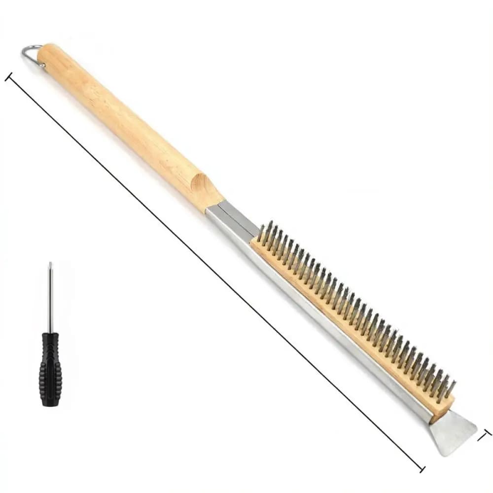 Outdoor BBQ Grill Cleaning Brush Wire Bristle Scraper For Pizza Oven Stone Wood Handle Cooking Accessory Tool Durable