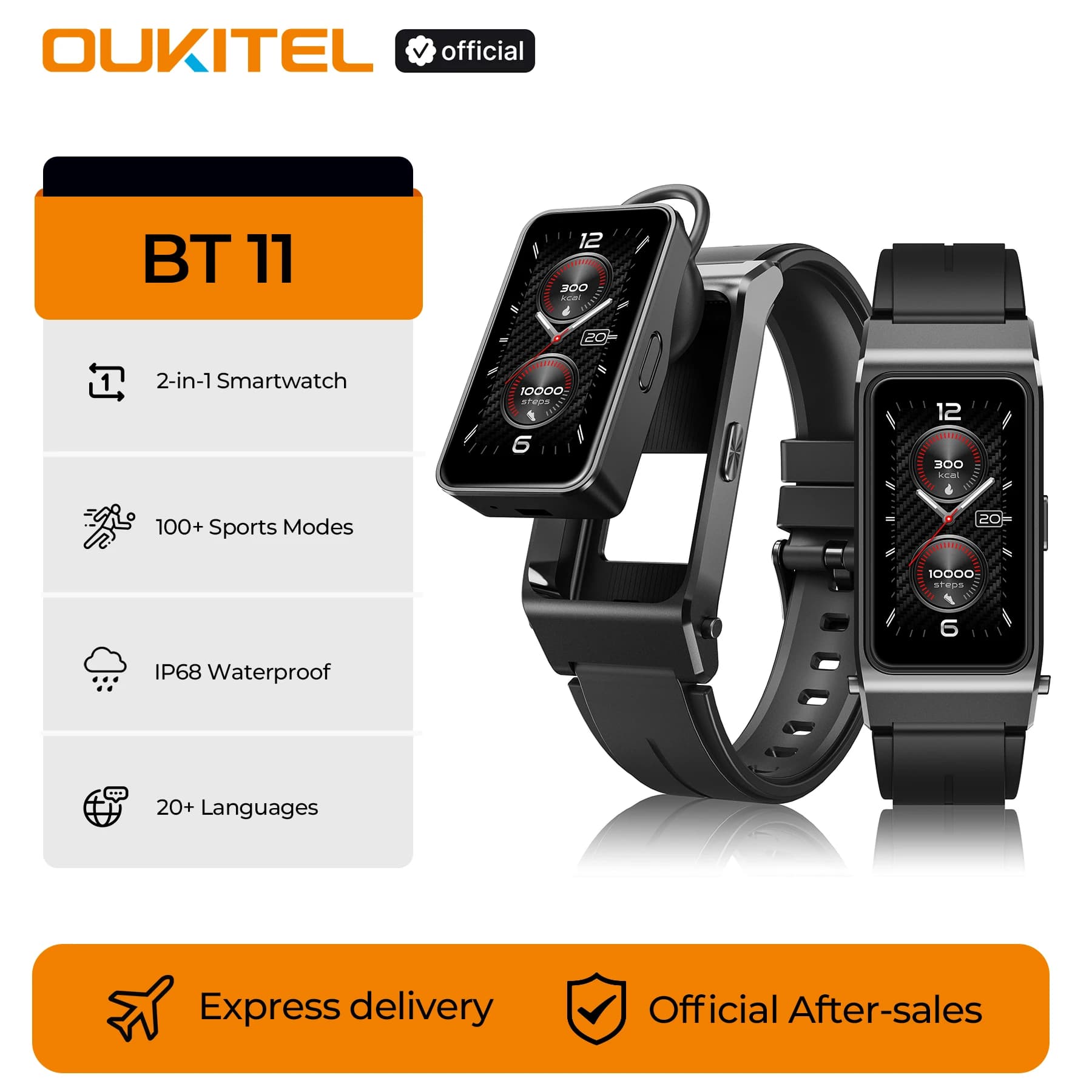 OUKITEL BT11 Smartwatch Bluetooth Headset 2 in 1, 24 hour Health Monitor, 1.47" AMOLED Display, Waterproof Fitness Sports Watch