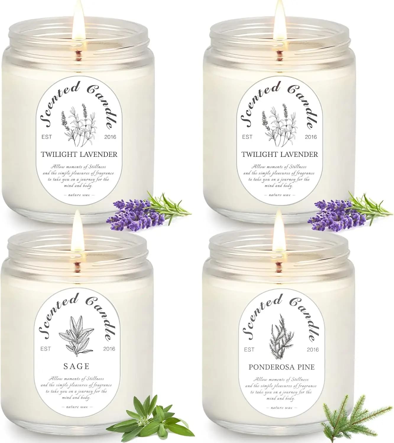 Gift Set of Candles at Lavender, 4 Candles Perfumed in Soy Cera for the House - Aromatherapy, Relaxation and Reduction of Stress