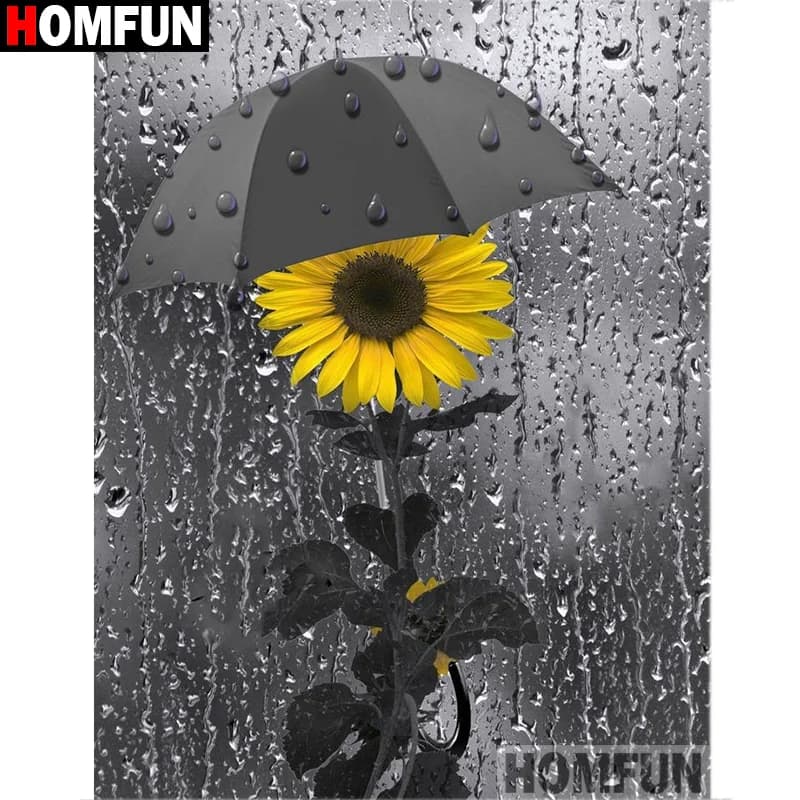 HOMFUN Square Round Drill 5D Diamond Painting Environmental Crafts Full Diamond Embroidery "Umbrella Sunflower" Home decor