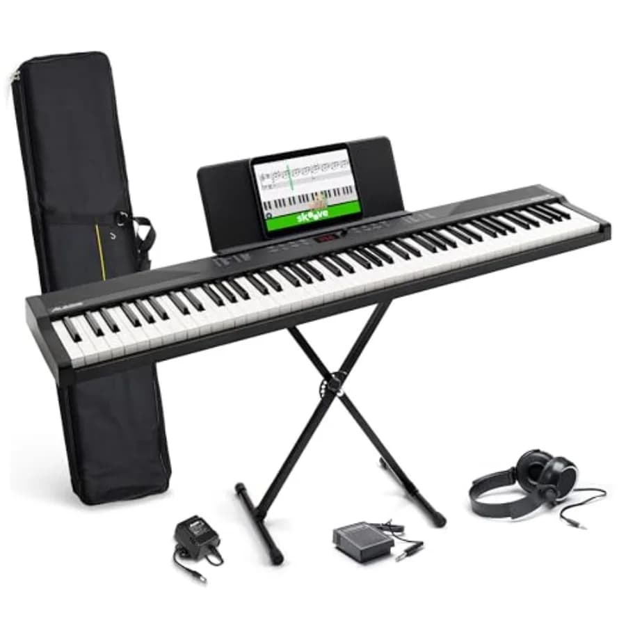 Pianoforte Digitale a 88 Tasti con 480 Suoni, Altoparlanti, USB MIDI, Borsa per il Trasporto, Supporto, Cuffie, Pedale e Lezioni di Pianoforte per Principianti