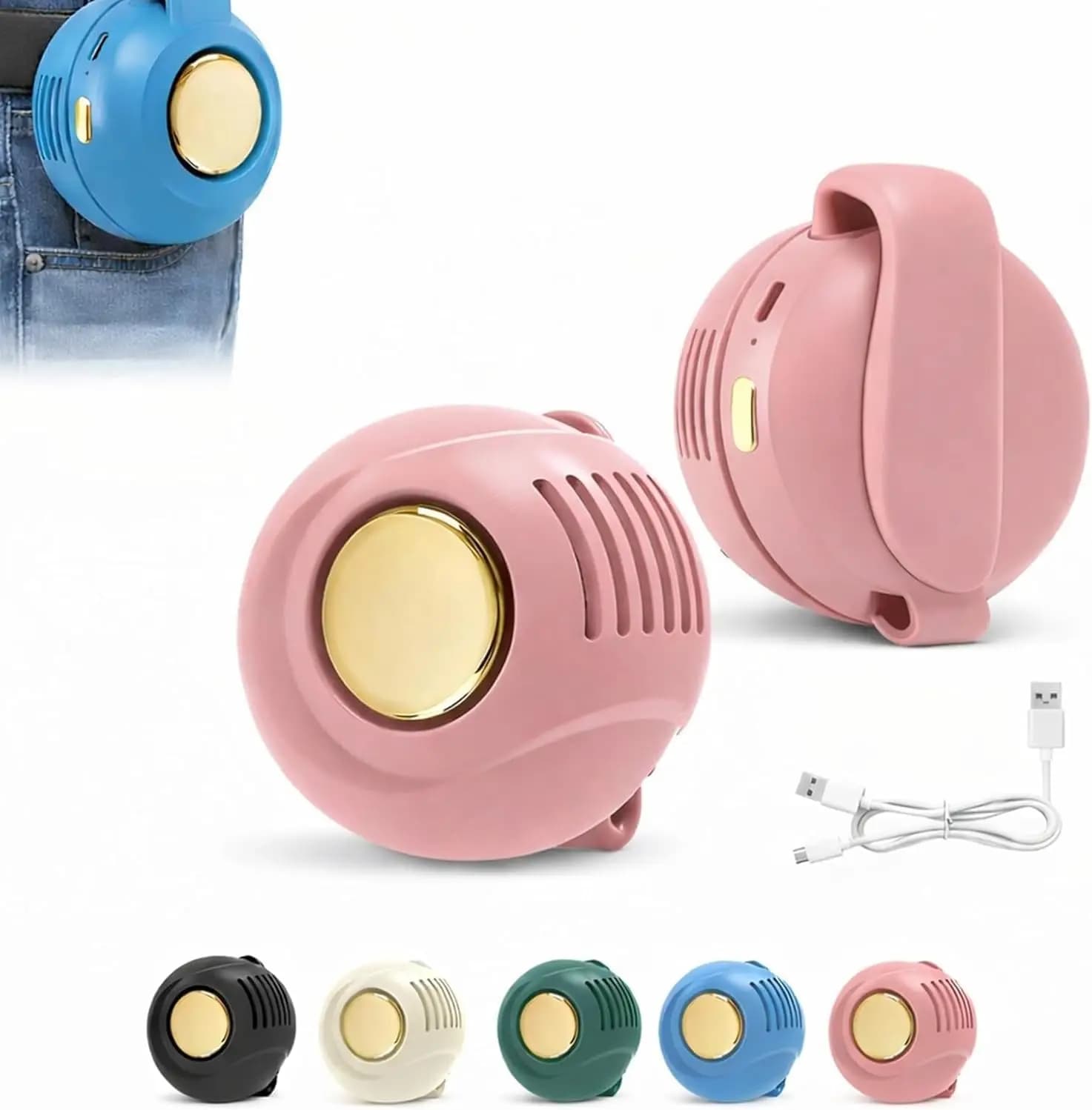 Portable Silent Mini Bladeless Electric Fan Small fan Clip on Shirt Waist Rechargeable Fan Adjustable 3-Speed For Outdoor Travel