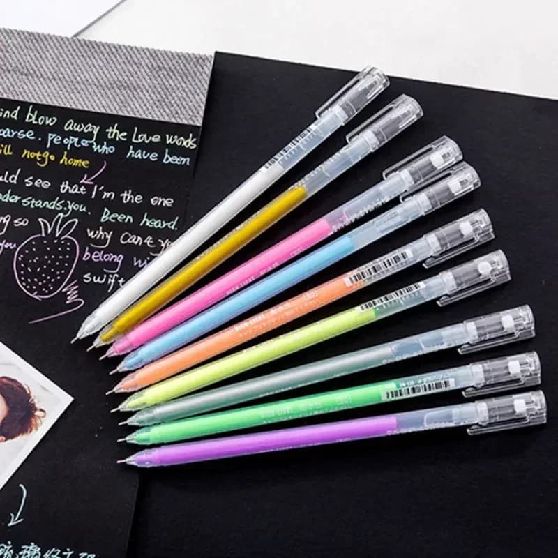 9Pcs/set White Gold Silver Ink Color Photo Album Gel Pen Stationery Office Cute Scrapbooking Large Capacity Pen Art Supplies