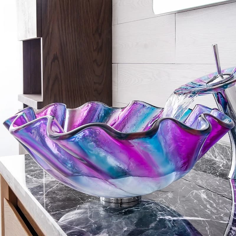 Nuovo Design Artistico: Lavabo a Forma di Fiore Rosa in Finto Vetro, Prezzo Conveniente, Specchio e Mobile da Bagno per Hotel, Lavandino Colorato