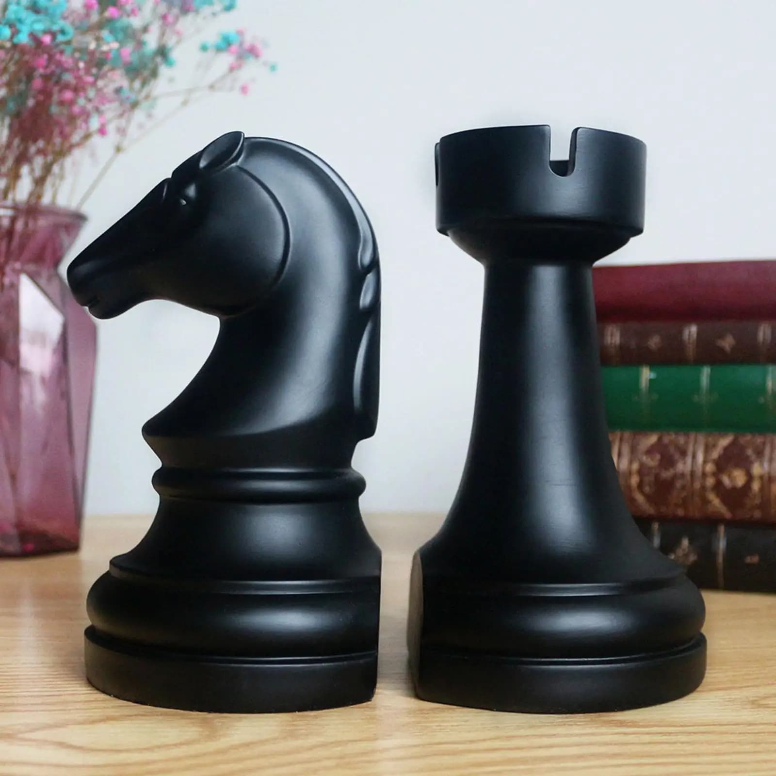 Fermalibri per scacchi da 2 pezzi, neri, unici, per decorazioni da scrivania, decorazioni per scaffali per libri