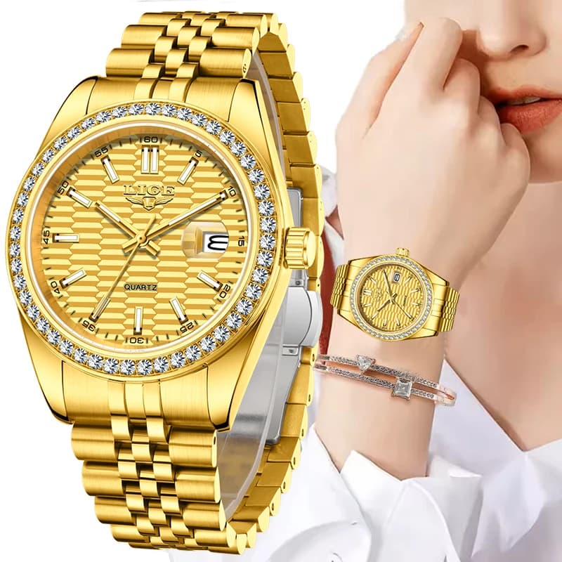 LIGE Orologio dal design filettato creativo Orologio da polso da donna impermeabile alla moda da donna Orologi al quarzo di lusso delle migliori marche per le donne