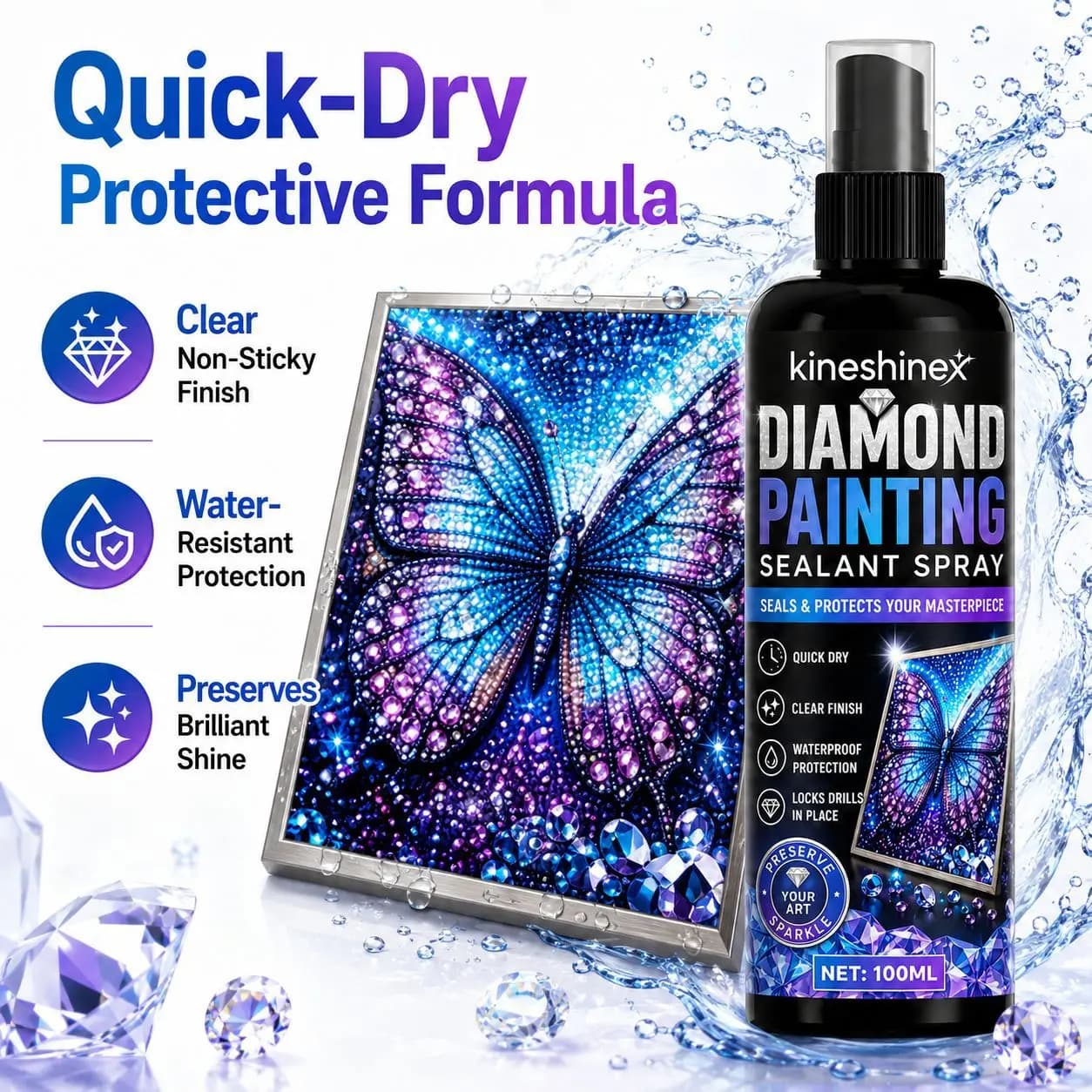 Diamond Painting Sealant Spray 100ml – Seals & Protects Your Artwork, Quick Dry, Clear Finish, Waterproof, Locks Drills in Place