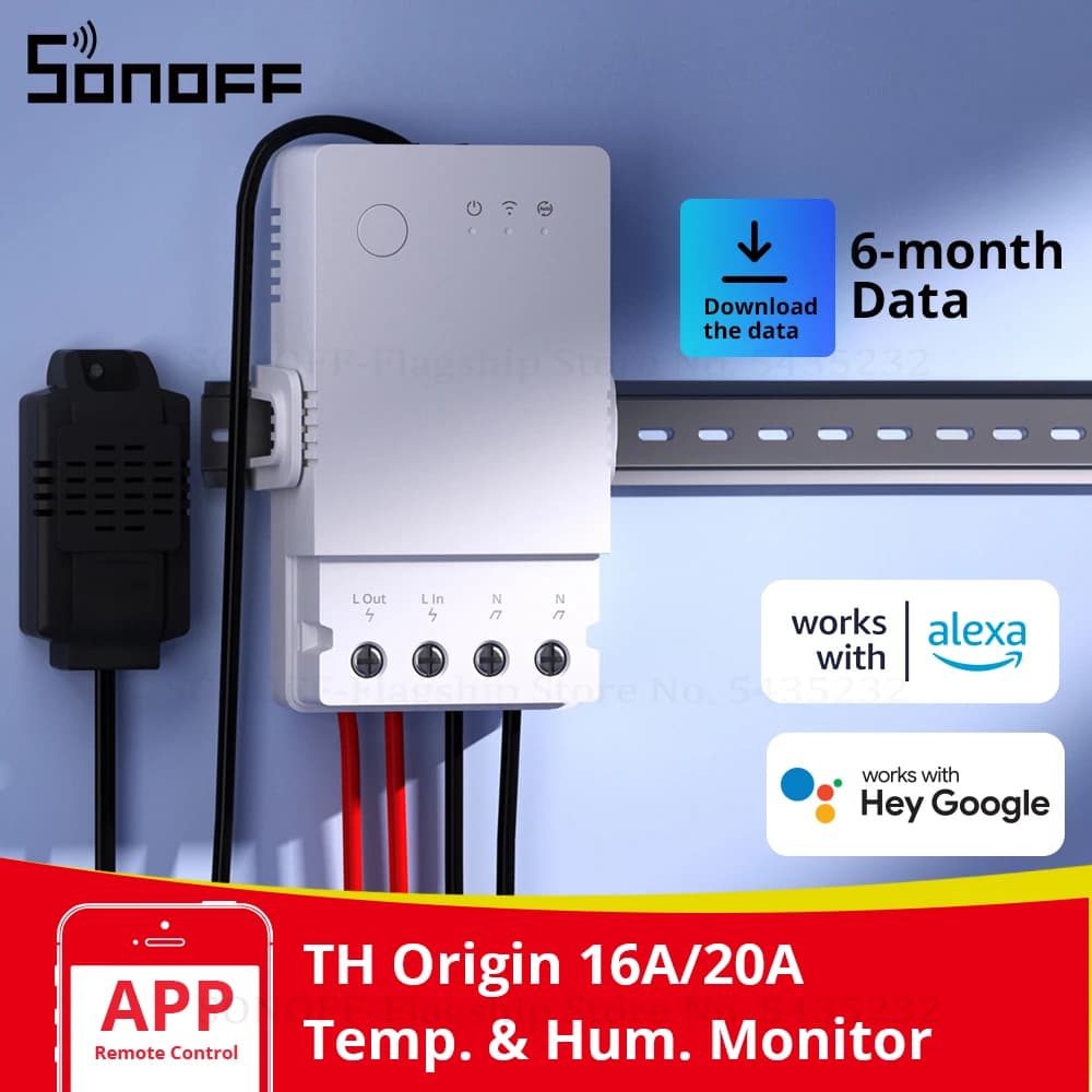 SONOFF TH Origin 16A 20A WiFi Smart Switch con Monitor dell'umidità della temperatura Smart Home Automation per Alexa Google Assistant