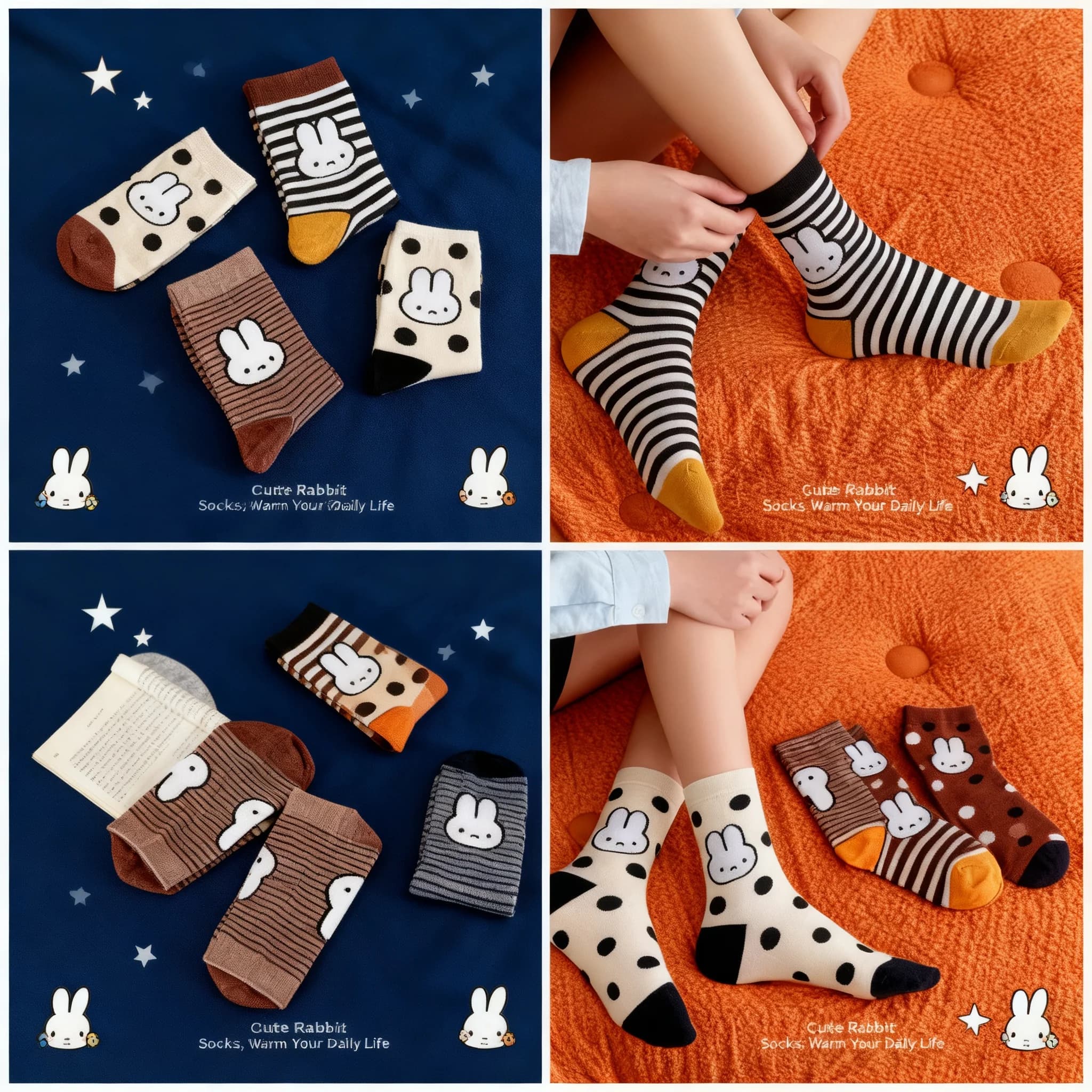 Miffy Cartoon Unisex Cotton Breathable Tube Socks High Color Value Creative Cute All Match Gift Socks