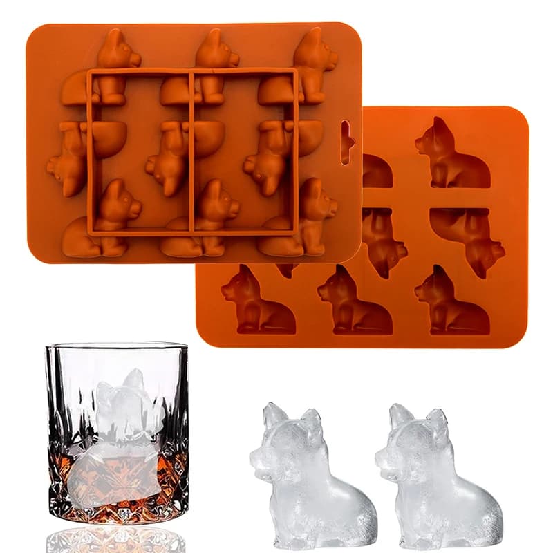 Vassoio per ghiaccio in gel di silice da 1 pezzo, 9 stampi a forma di corgi gallese, produttore di ghiaccio da cucina domestico J, senza BPA, facile da rilasciare e antiaderente