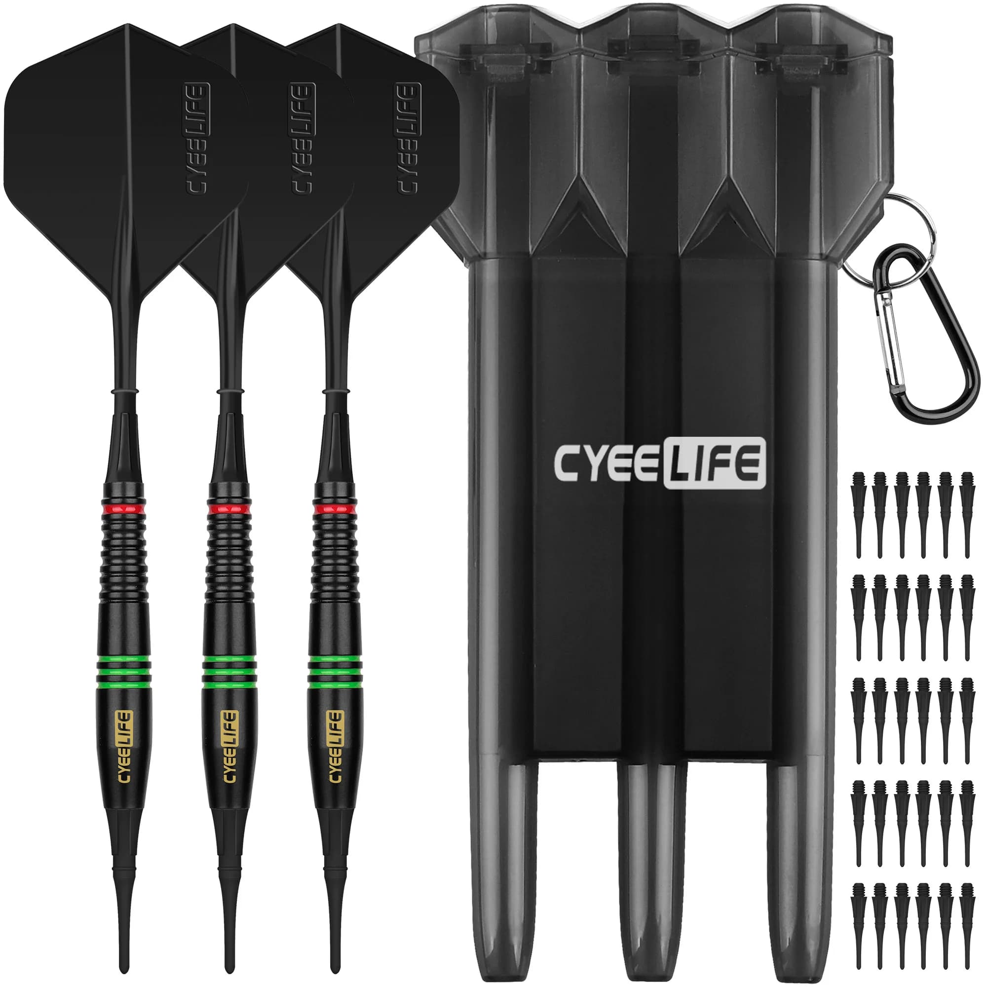 Freccette CyeeLife in ottone con punta morbida da 16 g con custodia per il trasporto, punti e voli in plastica extra, set di freccette elettroniche professionali