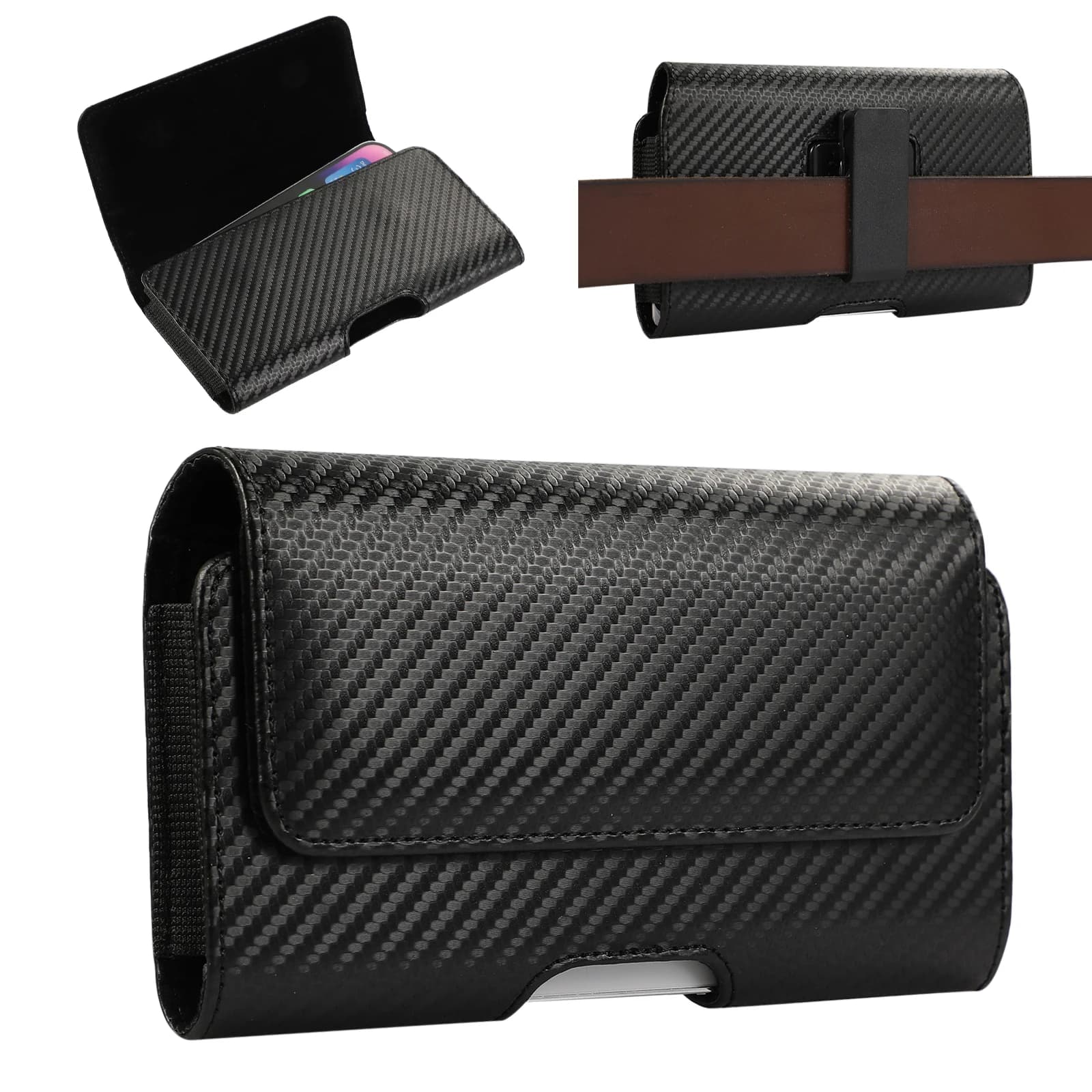 Pelle PU universale 360 ° Custodia per telefono con rotazione per telefoni cellulari da 5,2"-7" con marsupi a ribalta Borsa per telefono con clip da cintura