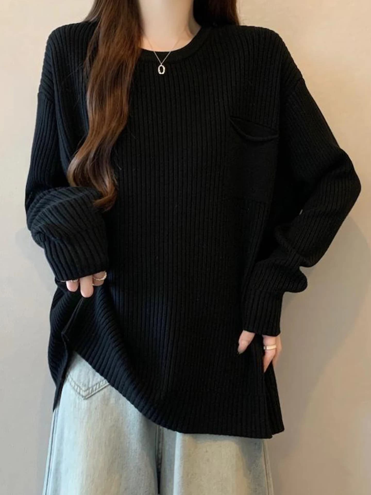Men's Soft and Comfortable Sweater with Strap Inserts, Long Sleeves, Crew Neckline, Medium Length, Casual, Fashion, Hide the Bread