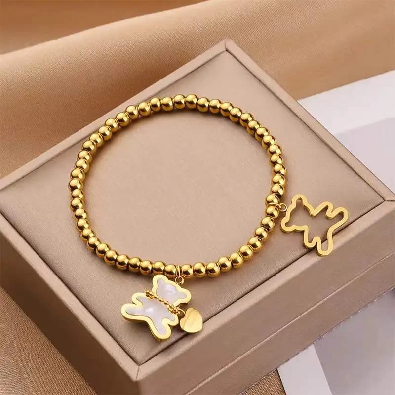 XIYANIKE Bracciale da donna in stile carino Braccialetti con perline a forma di orso in acciaio inossidabile per gioielli da donna per feste