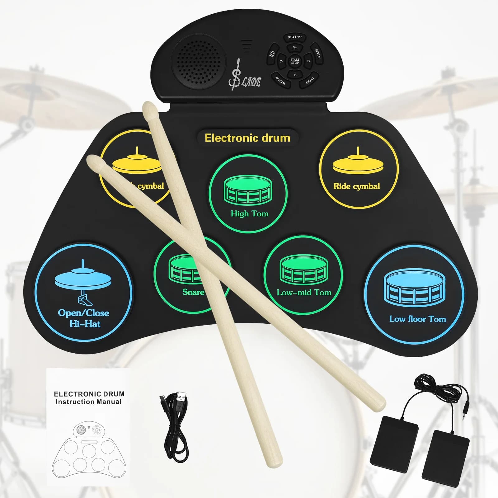 7 Pads Roll Up Electronic Drum Jazz Drum Portable Simple Silicone Percussion Pad For Adult Beginner Musical Instrument