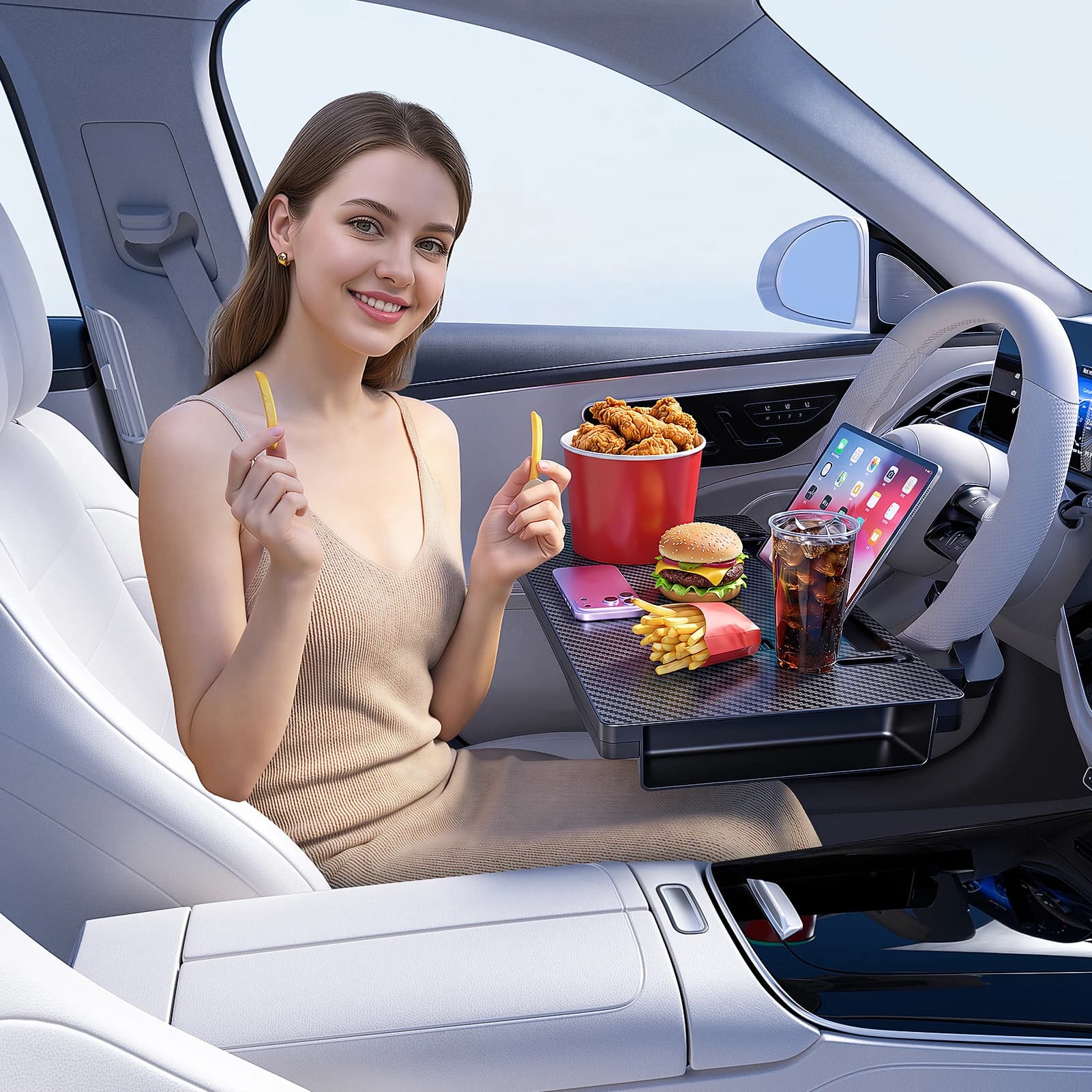 Tavolino Universale di Alta Qualità per Volante Auto, Scrivania Pieghevole per Laptop, Vassoio per Cibo, Accessori Interni Auto