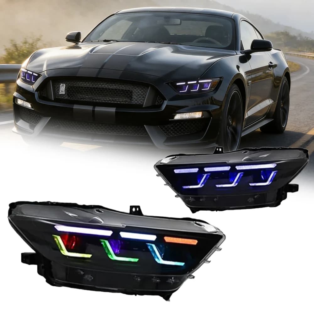 Luci per Auto Ford Mustang RGB 2015-2017, Fari a LED con Proiettore, Luci Diurne, Accessori Automobilistici