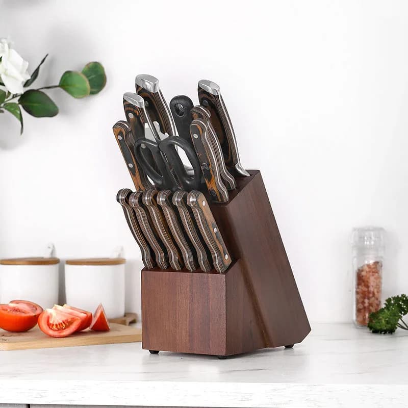 Supporto per ceppo portacoltelli in legno grande a 14 Slot supporto per coltello da macellaio da appoggio blocchi per coltelli da cucina