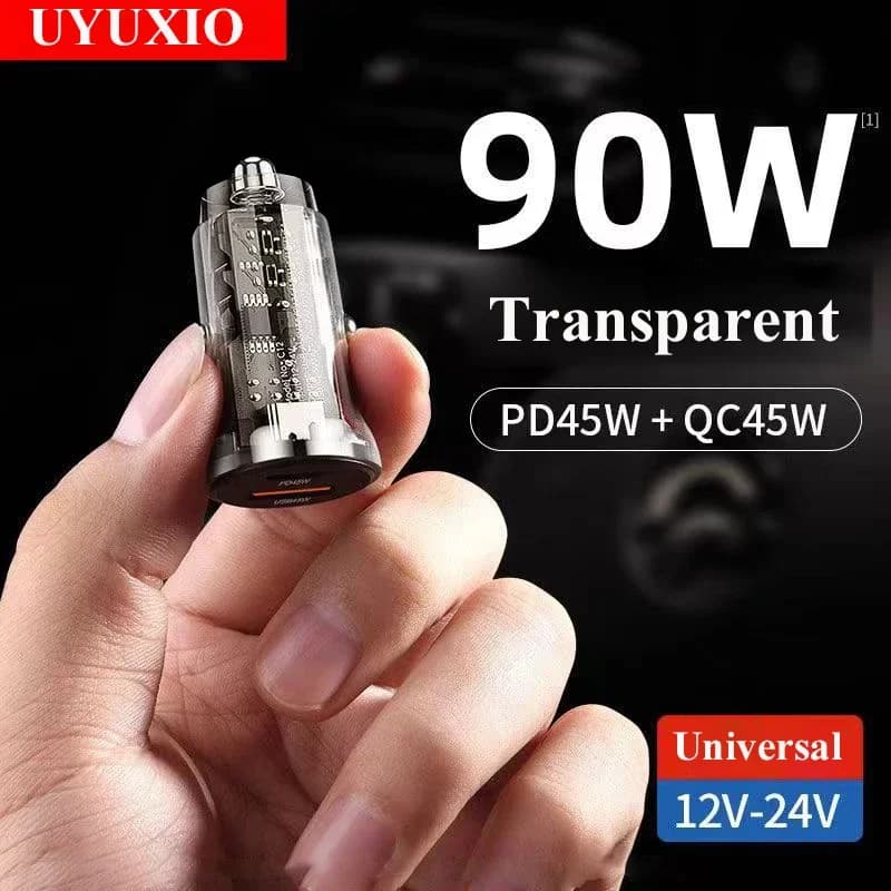 Caricabatterie per telefono da auto USB C trasparente da 90W PD 45W adattatore di ricarica Super veloce per iPhone 15 Pro Max 14 iPad Samsung Oppo Huawei Vivo
