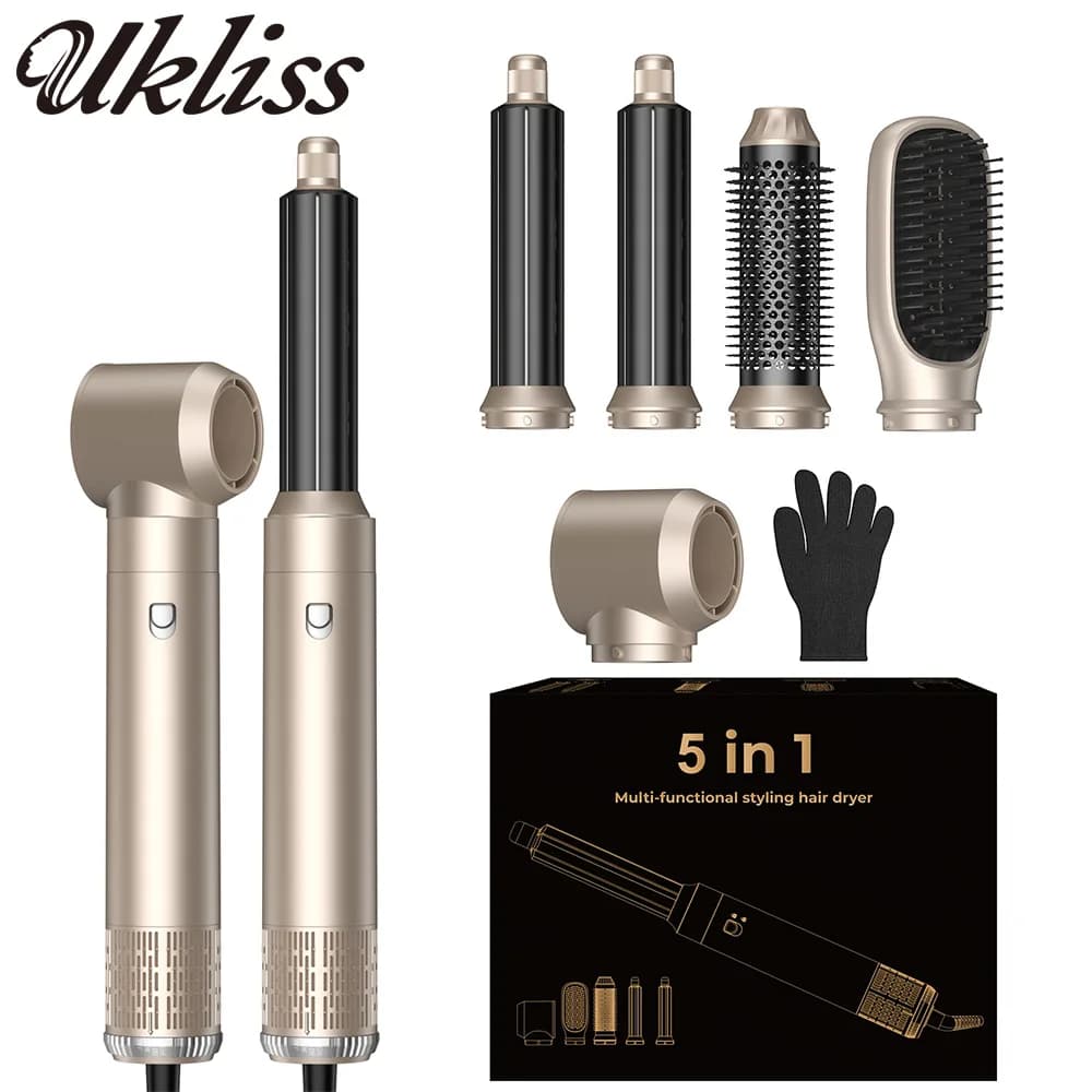 UKLISS Set 5 in 1 Brush Electric Hair Dryer, Hot Air Plate, Multifunction Pettine for Styling, Rotating Iron