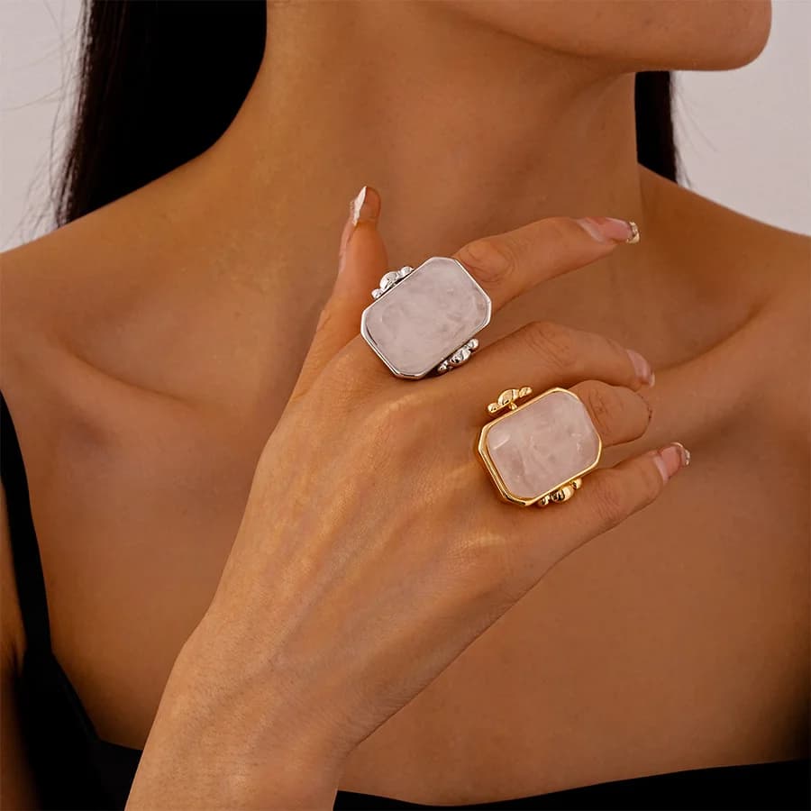 Exaggerated Large Square Geometry Finger Ring for Women Men Bohemian Natural Stone Rings Personality Party Jewelry Gifts
